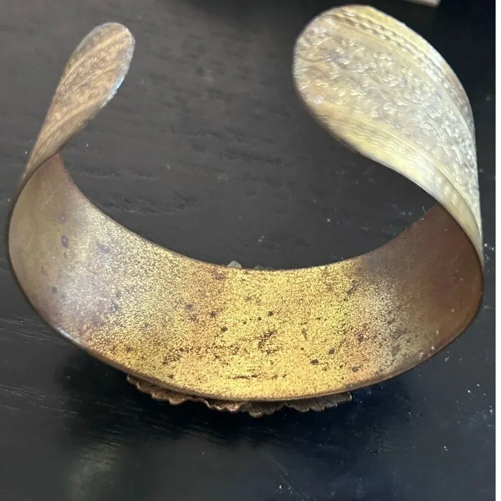 Vintage Brass Victorian Revival Cuff Bracelet Grapes Leaves Embossed